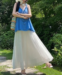 リネン混 ギャザー アシンメトリー フレアスカート