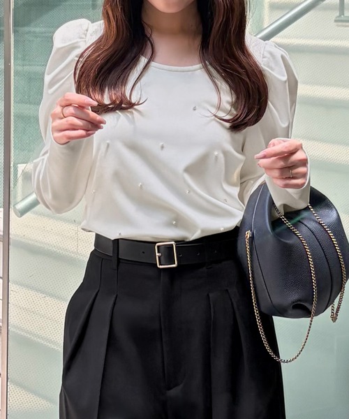 junoah(ジュノア)の「パールパワショルカットソー(Tシャツ/カットソー・レディース・ブラック/ネイビー/ホワイト・MEDIUM/SMALL/LARGE)」の4枚目の写真