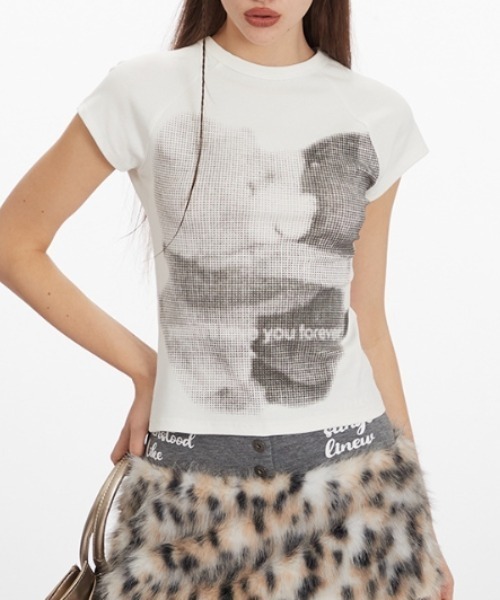 Vipoa(ヴィポア)の「vintage like short T-shirt(Tシャツ/カットソー・レディース・グレー/ホワイト・FREE)」の11枚目の写真