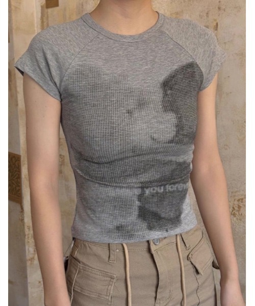 Vipoa(ヴィポア)の「vintage like short T-shirt(Tシャツ/カットソー・レディース・グレー/ホワイト・FREE)」の16枚目の写真