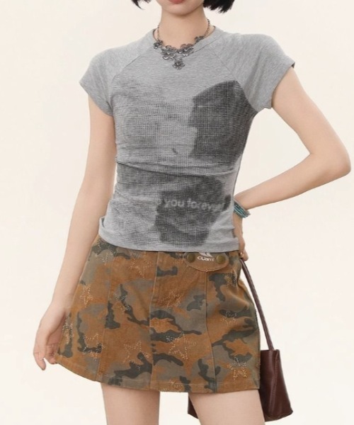 Vipoa(ヴィポア)の「vintage like short T-shirt(Tシャツ/カットソー・レディース・グレー/ホワイト・FREE)」の20枚目の写真