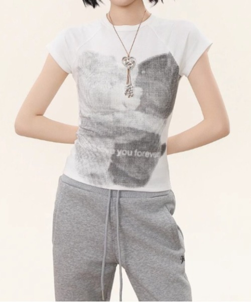 Vipoa(ヴィポア)の「vintage like short T-shirt(Tシャツ/カットソー・レディース・グレー/ホワイト・FREE)」の13枚目の写真