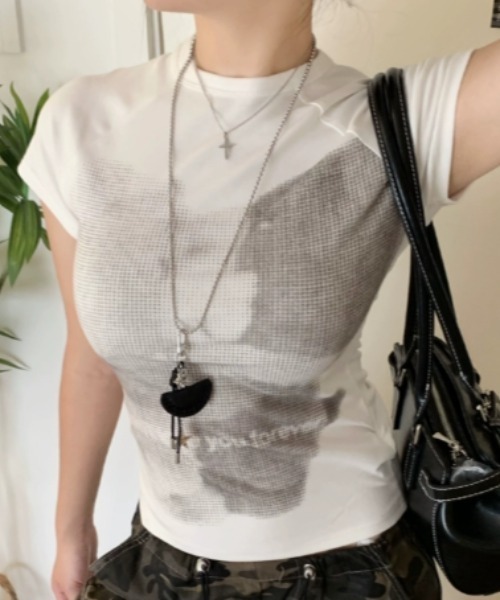 Vipoa(ヴィポア)の「vintage like short T-shirt(Tシャツ/カットソー・レディース・グレー/ホワイト・FREE)」の6枚目の写真