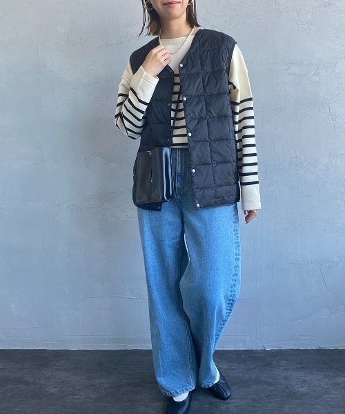 TAION（タイオン）の「【WEB先行予約】[TAION/タイオン] Vネック インナーダウンベスト(WEB限定)（ダウンベスト・レディース・レオパード/オリーブ/ライトグレー/ブラック/カーキ・L/XL/M）」の7枚目の写真