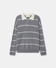 Stripe collar knit top / GRAY