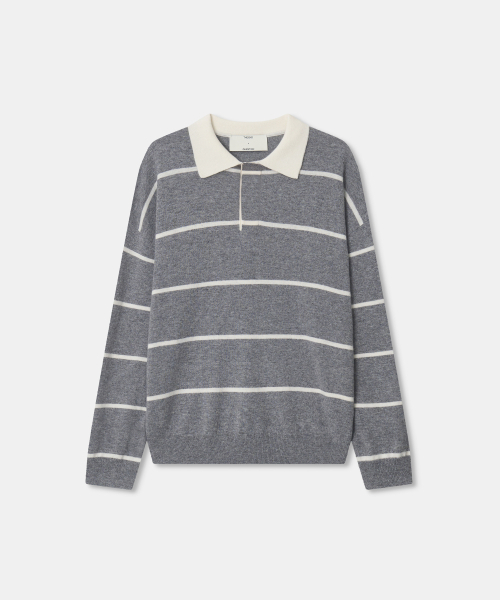 THEENDQUESTION(ジエンドクエスチョン)の「Stripe collar knit top / GRAY(ニット/セーター・レディース・その他・1/2)」の1枚目の写真