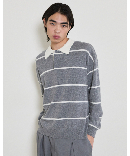 THEENDQUESTION(ジエンドクエスチョン)の「Stripe collar knit top / GRAY(ニット/セーター・レディース・その他・1/2)」の2枚目の写真