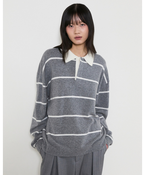 THEENDQUESTION(ジエンドクエスチョン)の「Stripe collar knit top / GRAY(ニット/セーター・レディース・その他・1/2)」の3枚目の写真