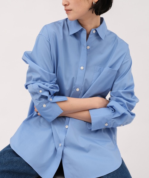 evernavy(エバーネイビー)の「【PREMIUM EASY CARE】オーバーサイズシャツ(シャツ/ブラウス・レディース・ホワイト/ライトブルー/サックスブルー・M)」の15枚目の写真