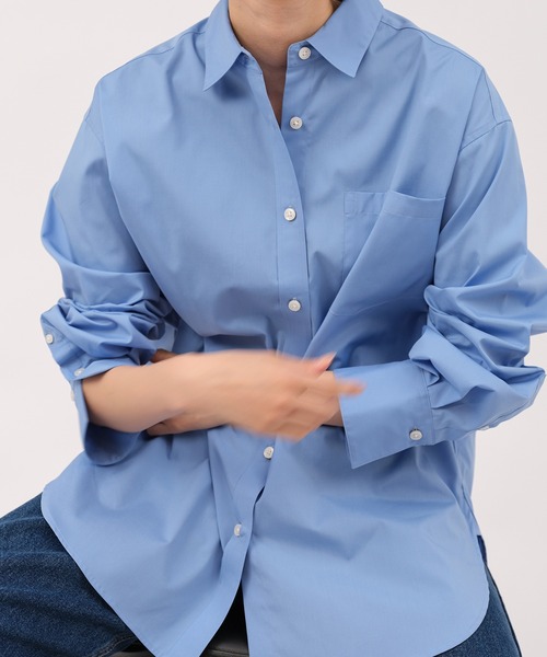 evernavy(エバーネイビー)の「【PREMIUM EASY CARE】オーバーサイズシャツ(シャツ/ブラウス・レディース・ホワイト/ライトブルー/サックスブルー・M)」の16枚目の写真
