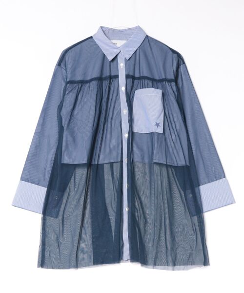 CONVERSE TOKYO（コンバーストウキョウ）の「TULLE LAYERED STRIPE SHIRT（シャツ/ブラウス・レディース・ブラック/ネイビー/ブルー系その他・FREE）」の3枚目の写真