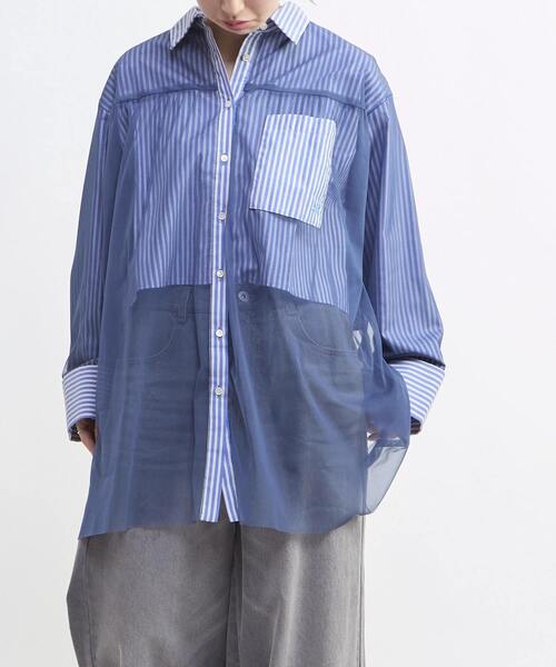 CONVERSE TOKYO(コンバーストウキョウ)の「TULLE LAYERED STRIPE SHIRT(シャツ/ブラウス・レディース・ブラック/ネイビー/ブルー系その他/ライトグレー/グレー/ブルー系その他2・FREE)」の6枚目の写真