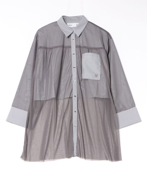 CONVERSE TOKYO（コンバーストウキョウ）の「TULLE LAYERED STRIPE SHIRT（シャツ/ブラウス・レディース・ブラック/ネイビー/ブルー系その他・FREE）」の2枚目の写真