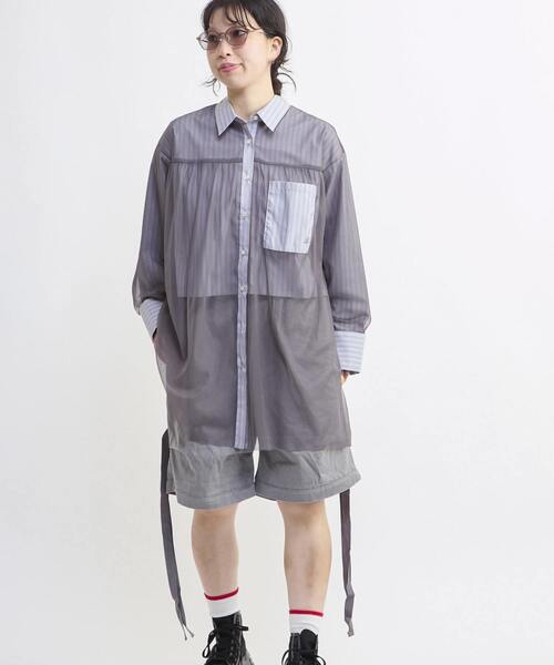 CONVERSE TOKYO(コンバーストウキョウ)の「TULLE LAYERED STRIPE SHIRT(シャツ/ブラウス・レディース・ブラック/ネイビー/ブルー系その他/ライトグレー/グレー/ブルー系その他2・FREE)」の9枚目の写真