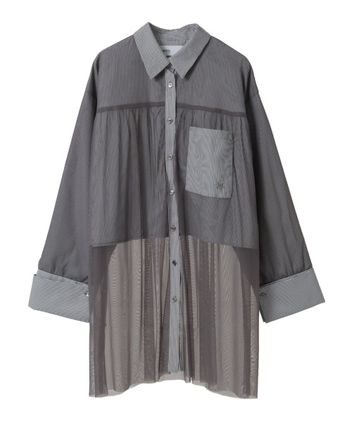 CONVERSE TOKYO(コンバーストウキョウ)の「TULLE LAYERED STRIPE SHIRT(シャツ/ブラウス・レディース・ブラック/ネイビー/ブルー系その他/ライトグレー/グレー/ブルー系その他2・FREE)」の12枚目の写真