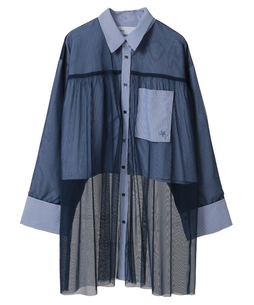 CONVERSE TOKYO(コンバーストウキョウ)の「TULLE LAYERED STRIPE SHIRT(シャツ/ブラウス・レディース・ブラック/ネイビー/ブルー系その他/ライトグレー/グレー/ブルー系その他2・FREE)」の13枚目の写真