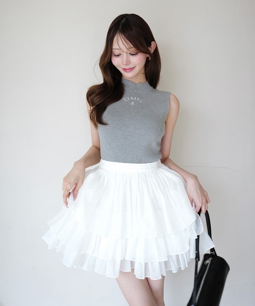 EIMY ISTOIRE(エイミーイストワール)の「ORGANZA COMBI KNIT DRESS(ワンピース・レディース・グレー/ベージュ/ブラック・F)」の2枚目の写真
