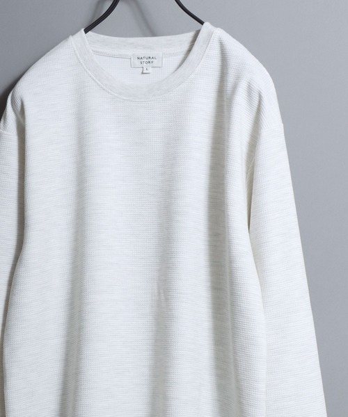 ANPAS(アンパス)の「Dry Waffle Knit Crew Neck Long Sleeve T-Shirt / ドライワッフルクルーネックロンT 長袖Tシャツ メンズ レディース 無地 シンプル ムジT(Tシャツ/カットソー・メンズ・オートミール/オフホワイト/スミクロ・L/LL/M)」の3枚目の写真