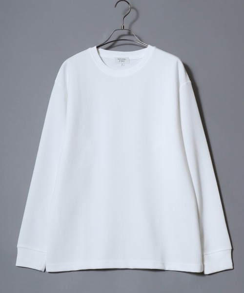ANPAS(アンパス)の「Dry Waffle Knit Crew Neck Long Sleeve T-Shirt / ドライワッフルクルーネックロンT 長袖Tシャツ メンズ レディース 無地 シンプル ムジT(Tシャツ/カットソー・メンズ・オートミール/オフホワイト/スミクロ・L/LL/M)」の4枚目の写真