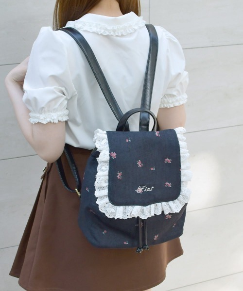 F i.n.t(フィント)の「コットンレース使いプチローズプリントミニリュック/fint フィント(バックパック/リュック・レディース・ブラック/ブラウン・FREE)」の1枚目の写真