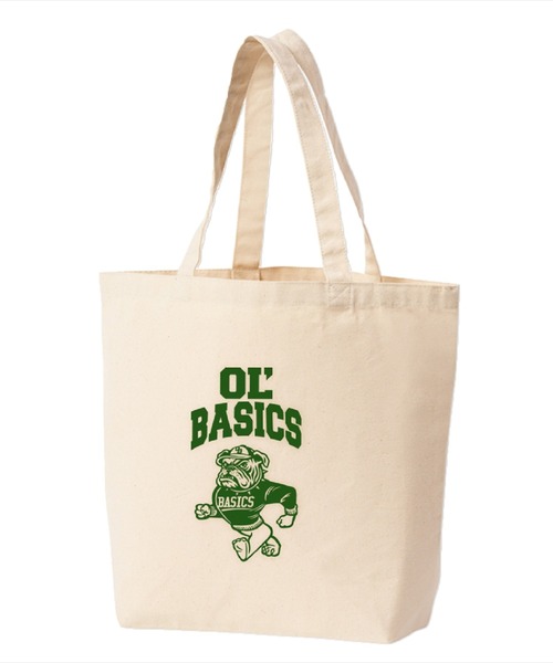 Ol' Basics（オールベーシックス）の「Ol' Basics（オール・ベーシックス） トートバッグ キャンバス ブルドッグイラスト カレッジロゴ プリント 鞄 BAG アメカジ メンズ レディース ユニセックス Mサイズ（トートバッグ・レディース・ベージュ系2/ベージュ系1・FREE）」の2枚目の写真