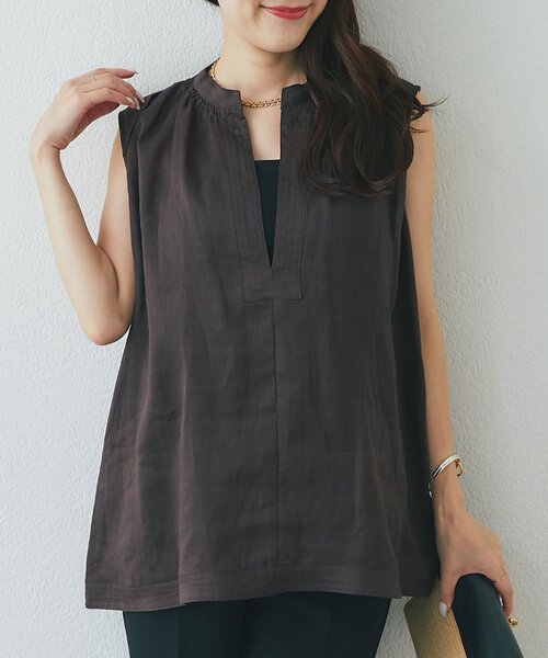 La boutique BonBon（ラブティックボンボン）の「【WEB限定】ラスターラミーブラウス（シャツ/ブラウス・レディース・オフホワイト/ブラウン・FREE）」の2枚目の写真