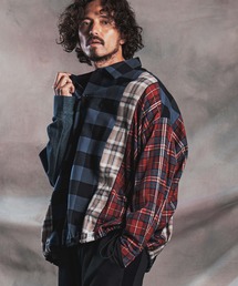 ANGENEHM | ms6606-Mixed-Fabric Oversized Reworked-Look Shirt シャツ(AG07-028acg)(シャツ/ブラウス)