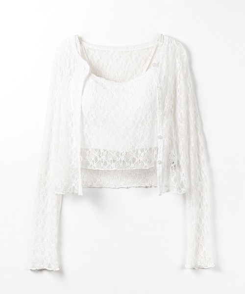 me+em select(ミームセレクト)の「【 2点セット 】ストレッチレースメローキャミソール + カーディガンセット /stretch lace mellow camisole + cardigan set(アンサンブル・レディース・ブラック/ホワイト・FREE)」の12枚目の写真