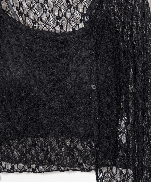 me+em select(ミームセレクト)の「【 2点セット 】ストレッチレースメローキャミソール + カーディガンセット /stretch lace mellow camisole + cardigan set(アンサンブル・レディース・ブラック/ホワイト・FREE)」の6枚目の写真