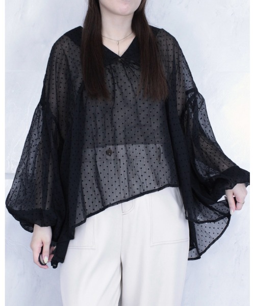 amini(アミニ)の「シアーワッシャードットブラウス(シャツ/ブラウス・レディース・ブラック系その他/ホワイト系その他・MEDIUM)」の11枚目の写真