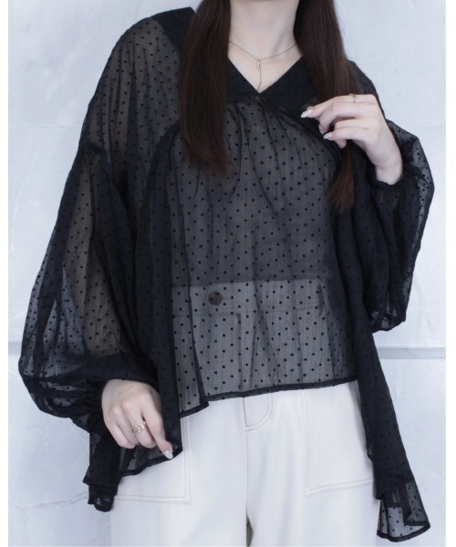 amini(アミニ)の「シアーワッシャードットブラウス(シャツ/ブラウス・レディース・ブラック系その他/ホワイト系その他・MEDIUM)」の10枚目の写真