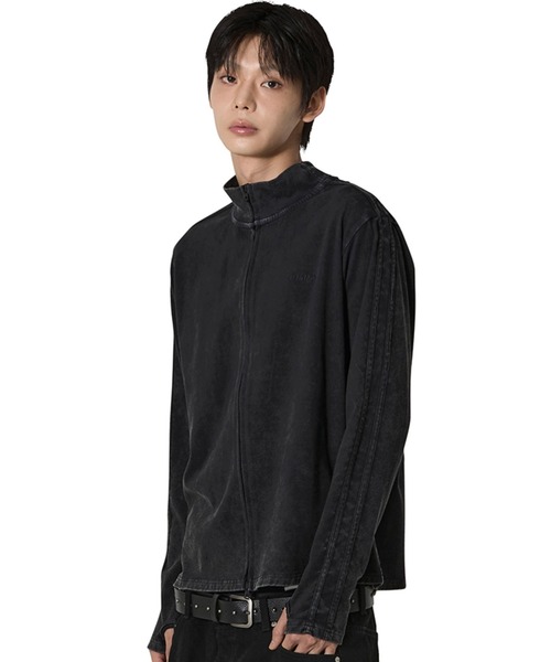 Openyard(オープンヤード)の「『Openyard/オープンヤード』FADED TRACK ZIP-UP/フェイディドトラックジップアップ(デニムジャケット・メンズ・ブラック/ブルー・M/L)」の2枚目の写真