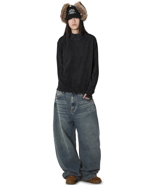 Openyard(オープンヤード)の「『Openyard/オープンヤード』FADED TRACK ZIP-UP/フェイディドトラックジップアップ(デニムジャケット・メンズ・ブラック/ブルー・M/L)」の7枚目の写真