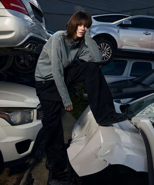 Openyard(オープンヤード)の「『Openyard/オープンヤード』FADED TRACK ZIP-UP/フェイディドトラックジップアップ(デニムジャケット・メンズ・ブラック/ブルー・M/L)」の12枚目の写真