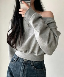 【新作登場】カットソー レディース 長袖 3way ワイドネック ボートネック ワンショルダー オフショルダー 肩出し ショート丈 クロップド丈 ドロップショルダー ボリューム袖 リブ裾 ゆったり 細見え カジュアル 韓国風