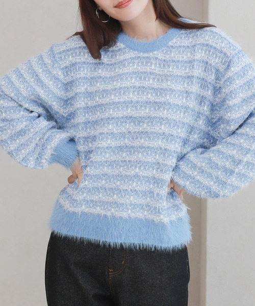 NYLAUS(ナイラス)の「【SG】シャギーニット ツイードライク ミックス プルオーバー 異素材(ニット/セーター・レディース・ブラック/ベージュ/ブルー・M)」の22枚目の写真