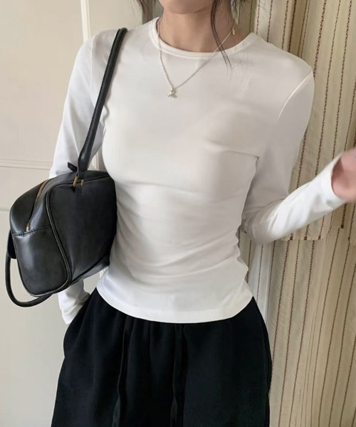 ONEP STAR(ワンピスター)の「ベーシックフィット長袖クルーネックカットソー(Tシャツ/カットソー・レディース・グレー/ホワイト/ブラック・FREE)」の20枚目の写真