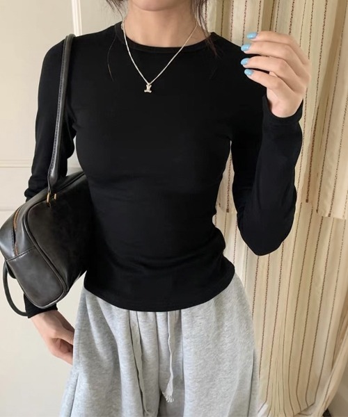 ONEP STAR(ワンピスター)の「ベーシックフィット長袖クルーネックカットソー(Tシャツ/カットソー・レディース・グレー/ホワイト/ブラック・FREE)」の13枚目の写真