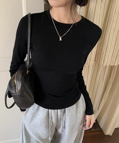ONEP STAR(ワンピスター)の「ベーシックフィット長袖クルーネックカットソー(Tシャツ/カットソー・レディース・グレー/ホワイト/ブラック・FREE)」の14枚目の写真