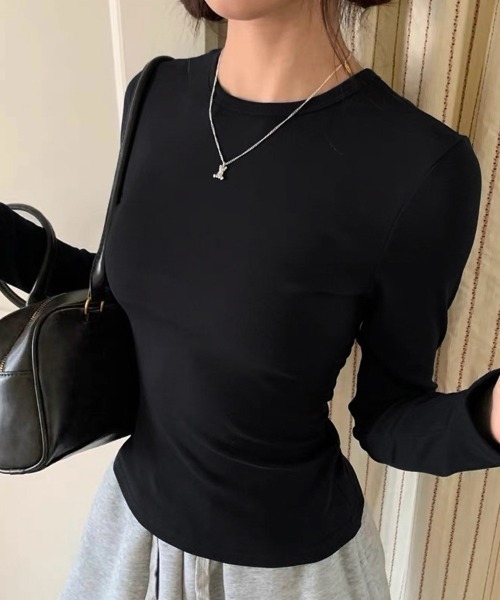 ONEP STAR(ワンピスター)の「ベーシックフィット長袖クルーネックカットソー(Tシャツ/カットソー・レディース・グレー/ホワイト/ブラック・FREE)」の15枚目の写真