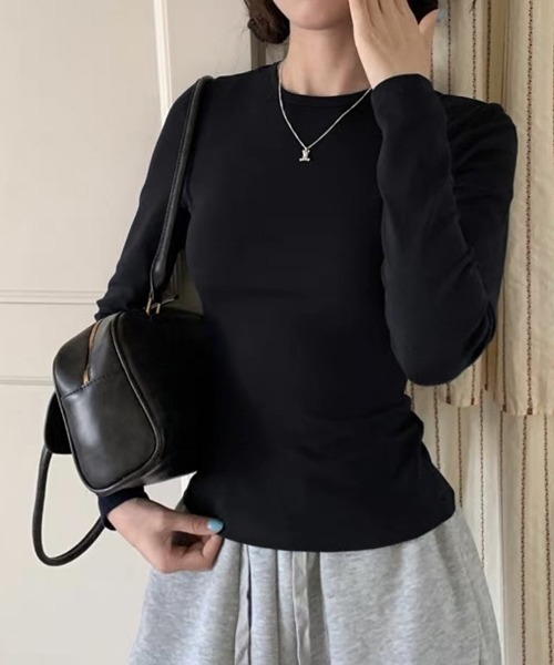 ONEP STAR(ワンピスター)の「ベーシックフィット長袖クルーネックカットソー(Tシャツ/カットソー・レディース・グレー/ホワイト/ブラック・FREE)」の4枚目の写真
