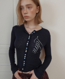LETTERING BUTTON CARDIGAN_NAVY