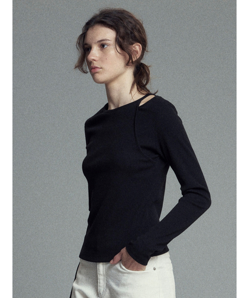 MALOUPE(マロップ)の「5117 肩ポイントスリムTシャツ (ブラック)(Tシャツ/カットソー・レディース・ブラック・FREE)」の6枚目の写真