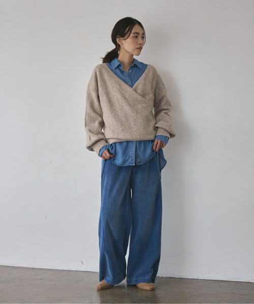 Doux archives(ドゥアルシーヴ)の「【EC先行予約】カシュクールニット(ニット/セーター・レディース・ベージュ/パープル/チャコールグレー・FREE)」の15枚目の写真