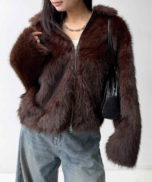 AS KNOW AS plus（アズノゥアズプラス）の「☆Wジップファスナー フェイクファーブルゾン【UNISEX ITEM】 【WEB限定】（ブルゾン・レディース・グレー系/ブラウン系/ベージュ系/アイボリー系・FREE）」の3枚目の写真