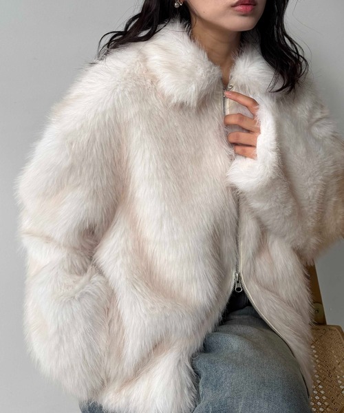 AS KNOW AS plus（アズノゥアズプラス）の「☆Wジップファスナー フェイクファーブルゾン【UNISEX ITEM】 【WEB限定】（ブルゾン・レディース・グレー系/ブラウン系/ベージュ系/アイボリー系・FREE）」の4枚目の写真