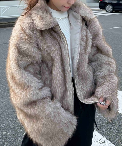 AS KNOW AS plus（アズノゥアズプラス）の「☆Wジップファスナー フェイクファーブルゾン【UNISEX ITEM】 【WEB限定】（ブルゾン・レディース・グレー系/ブラウン系/ベージュ系/アイボリー系・FREE）」の7枚目の写真