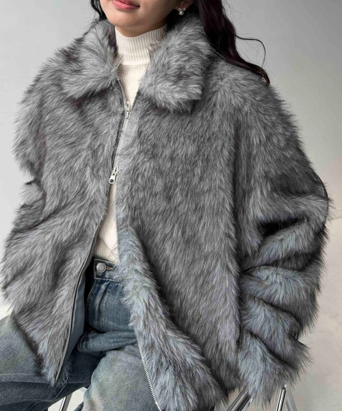 AS KNOW AS plus（アズノゥアズプラス）の「☆Wジップファスナー フェイクファーブルゾン【UNISEX ITEM】 【WEB限定】（ブルゾン・レディース・グレー系/ブラウン系/ベージュ系/アイボリー系・FREE）」の14枚目の写真