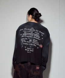 MWOONG（ムン）の「クロス ヘビーワッフル 長袖（ブラック、ダーティ加工）（Tシャツ/カットソー）」