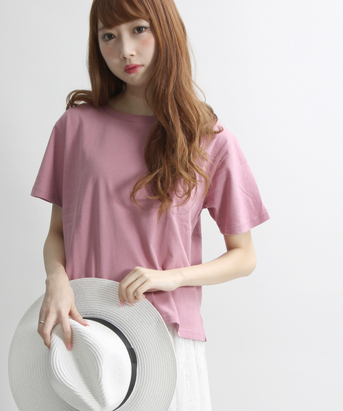 WEGO（ウィゴー）の「WEGO/USAコットンUネックTシャツ（Tシャツ/カットソー・レディース・杢グレー/ネイビー/キャメル/ブラック/ホワイト/イエロー/ピンク/レッド系その他/ホワイト系その他/パープル/ダークグリーン・MEDIUM/LARGE）」の7枚目の写真